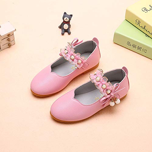 Tantisy â™£â†­â™£ Girls Princess Shoes // Kids Fashion Elegant Pearl Lace Single Shoes Leather Soft Casual Shoes Dancing Shoes Pink