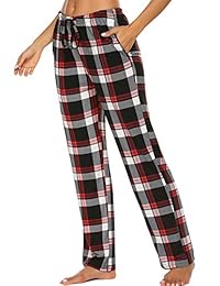 Ekouaer - Pantalones de pijama cómodos con bolsillos elásticos a cuadros con cordón