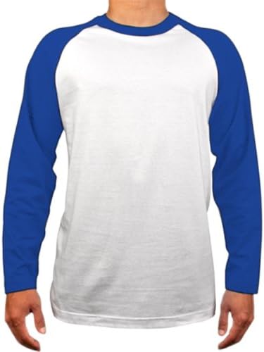 Men's Baseball Tee- Long Sleeves (Jersey Knit)-Medium,White/Royal Blue