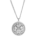 VASSAGO Stainless Steel Solomon Necklace Jupiter Seal Amulet Key of Solomon Jewelry Archangel Pendant for Men Women