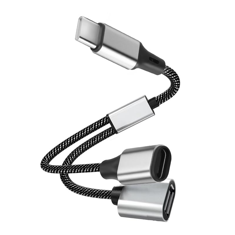 GELRHONR USB C to Dual USB Female Splitter Cable, USB C OTG Charge Adapter Cable with USB C Female and USB A Female Extender Hub for Printer/USB Keyboard/Flash Drive/Laptop/LED-0.3M (1 to 2)