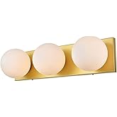 Living District Jaylin 3-Light Iron & Glass Bath Sconce in Brass/Frosted White