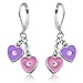 Double Heart Hoop Earrings For Girls | Nickel Free Earrings For Little Girls With Dangle Hearts Silver Tone Rhodium Plated Leverback Earrings for Girls | Childrens Earrings | Nickel Free Earrings