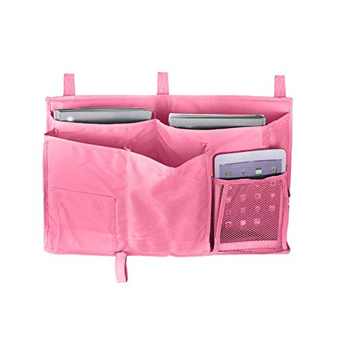 MoYag Bedside Storage Organizer, Bedside Caddy Hanging Storage Bag for Bunk and Hospital Beds, Dorm Rooms Bed Rails,Baby Bed,Baby Cart,Car Backrest with 8 Pockets(Pink)