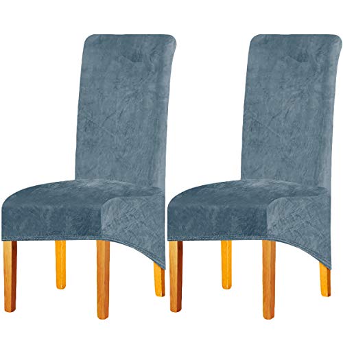 LANSHENG Stretchy XL Chair Covers for Dining Room Chairs,Stretch Spandex with Elastic Band Chaircover,Velvet Large Dining Chair Slipcovers for Restaurant Hotel Party Banquet (Sky Blue, Set of 2(XL))