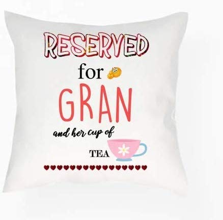 Wevow Mothers Day themed Reserved For Gran and her cup of tea Cushion Cover 40 cm x 40 cm Throw Pillow Cover.