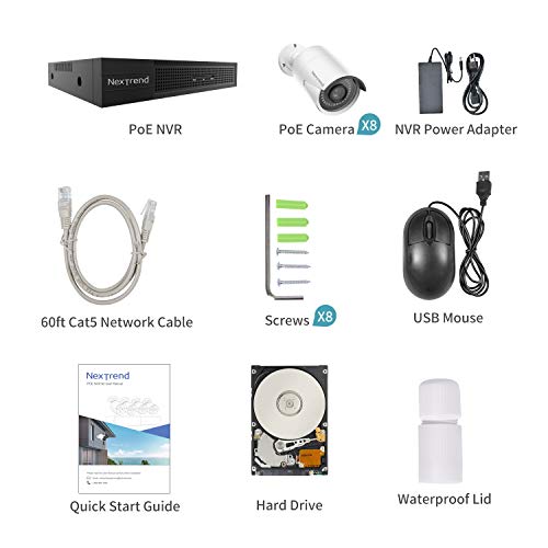 1080P Full HD POE Security Camera System, NexTrend 8CH Poe NVR Surveillance System with 2T Hard Drive, 8X Wired Onvif 2MP Outdoor IP Cameras IP67, 7/24 Recording-Plug and Play