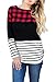 Merryfun Women's Color Block Plaid Tunic Tops Striped Long Sleeve Casual Thick Shirt Blouse