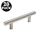 Probrico 20 Pack| 3 Inch Hole Centers Stainless Steel Modern Cabinet Handles, 5 Inch Total Length Drawer Pulls Kitchen Cupboard T Bar Handles Brushed Nickel Finish