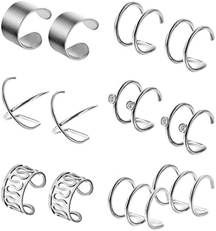 Pinhan 6 Pairs Ear Cuff Set Ear Clips Non-Piercing Earrings Cartilage Hoop Jewelry Accessory for Women Girls Supplies,Silver