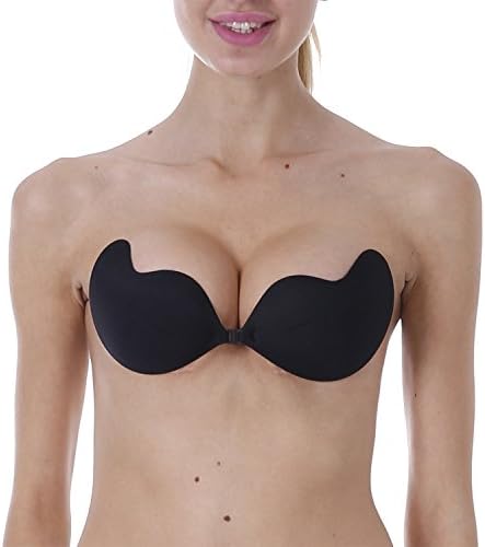 Aedo Reusable Invisible Strapless Adhesive Bra (C, Black)