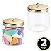 mDesign Modern Glass Bathroom Vanity Storage Organizer Canisters Jars for Cotton Balls, Swabs, Makeup Sponges, Bath Salts, Hair Ties, Jewelry - 2 Pack - Clear/Gold Brass