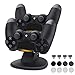 Lasuavy DualShock 4 Dual Charging Station - PS4 / PS4 Pro / PS4 Slim Controller Charger Dock with 4 Micro USB Charging Dongles & 2 Extra USB Ports - 8 Thumb Grips for Joysticks Included - Black