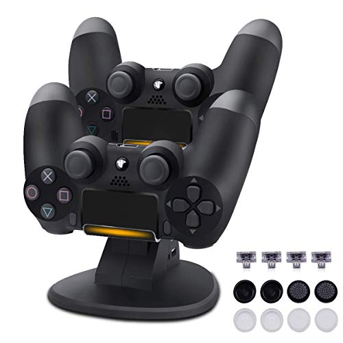 Lasuavy DualShock 4 Dual Charging Station - PS4/PS4 Pro/PS4 Slim Controller Charger Dock with 4 Micro USB Charging Dongles & 2 Extra USB Ports - 8 Thumb Grips for Joysticks Included - Black Lasuavy DualShock 4 Dual Charging Station - PS4/PS4 Pro/PS4 Slim Controller Charger Dock with 4 Micro USB Charging Dongles & 2 Extra USB Ports - 8 Thumb Grips for Joysticks Included - Black