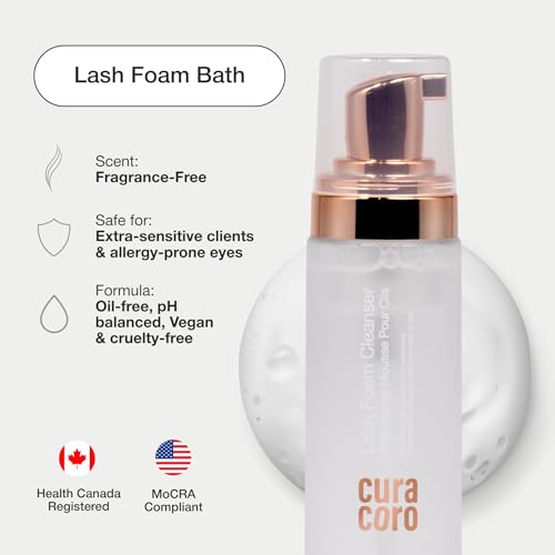 Curacoro 60ML Eyelash Extension Cleanser (Unscented) - Lash Shampoo for Lash Extensions, Eyelash Extension Foam Cleanser for Sensitive Skin, Removes Waterproof Makeup for Professional & Home Use
