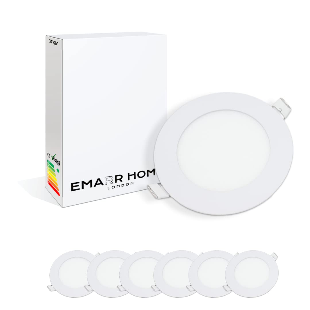 Emarr Home LED Ceiling Lamps Recessed Ultra Slim Panel Lights Downlight (6 Pack) (Warm White (3000K), 6W Round (120mm))