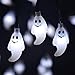 LEVIITEC Solar Halloween Decorations String Lights, 30 LED Waterproof Cute Ghost LED Holiday Lights for Outdoor Decor, 8 Modes Steady/Flickering Lights [Light Sensor] 19.7ft Cool White