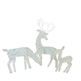 PENN 3-Piece White Glittered Doe, Fawn and Reindeer Lighted Christmas Yard Art Decoration Set