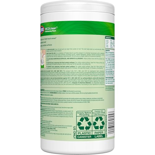 CLOROXPRO CLOROX ECOCLEAN DISINFECTING WIPES, MULTIPURPOSE 100% PLANT BASED CLEANING CLOTHS, ANTIBACTERIAL DISINFECTANT, SAFE FOR MULTI SURFACE USE, 75 COUNT
