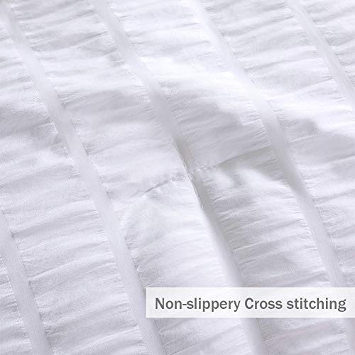 Lady Ann White Seersucker King Comforter Set 3Piece, Pompom Textured