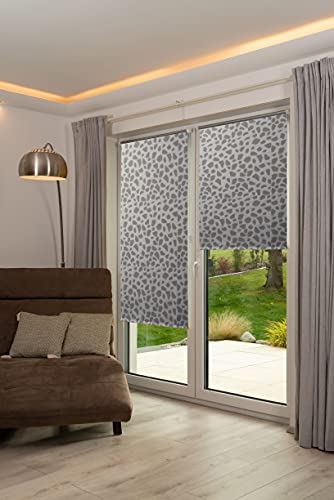 K-home Thermal Blind, Blackout Roller Blind, No Drilling, Grey Print, W 85 x H 200 cm