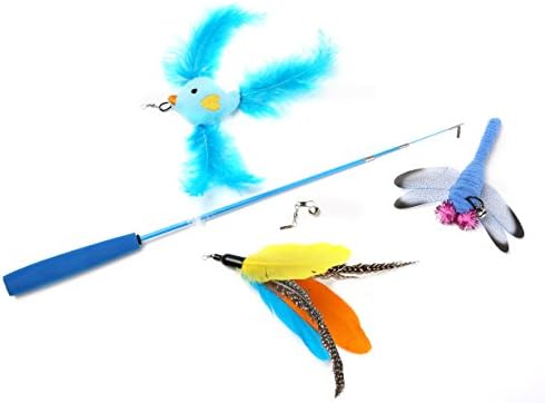 3 Piece Cat Toys, Feather Teaser for Cat and Kitten, Feather Replacement with an Interactive Toy Wand (FDB-Blue)