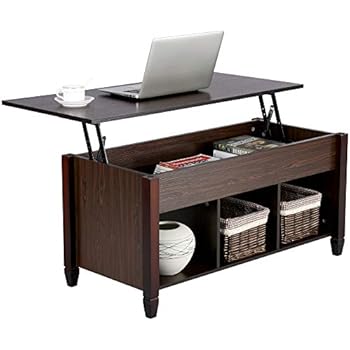 Yaheetech Lift Top Coffee Table with Hidden Storage Compartment & Shelf for Home Living Room Furniture, 19.2-24.6in H