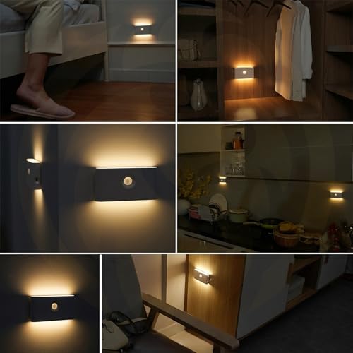 LEONIX Motion Sensor Light for Home & Children's Room [4 Pack], Unique Double-Sided Anti-Glare Night Light, Wireless Rechargeable Magnetic LED Lamp, Eye-Protection Design for Bedroom, Warm White