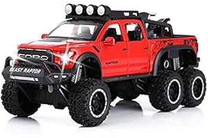 SASBSC Toy Pickup Trucks for Boys F150 Raptor DieCast Metal Model Car with Sound and Light for Kids Age 3 Year and up RED