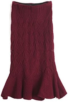 MAGZERO Women's Cable Knit Pencil Midi Skirts (One Size Fit (S-M), WINE)