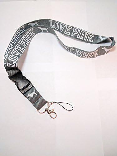 VICTORIA'S SECRET LOVE PINK LANYARD KEY CHAIN LOVE PINK LOGO HOLDER WITH DOGS BY MACKENZIE STORE (GREY)