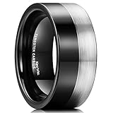 King Will Basic Men 10mm Tungsten Carbide Ring Black Silver Wedding Band Brushed Comfort Fit