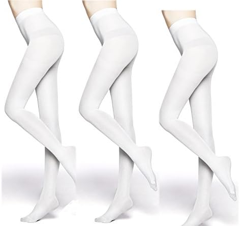 (Pack of 3 Pairs) Moochi Women's Opaque Footed Solid Color Tights (White)