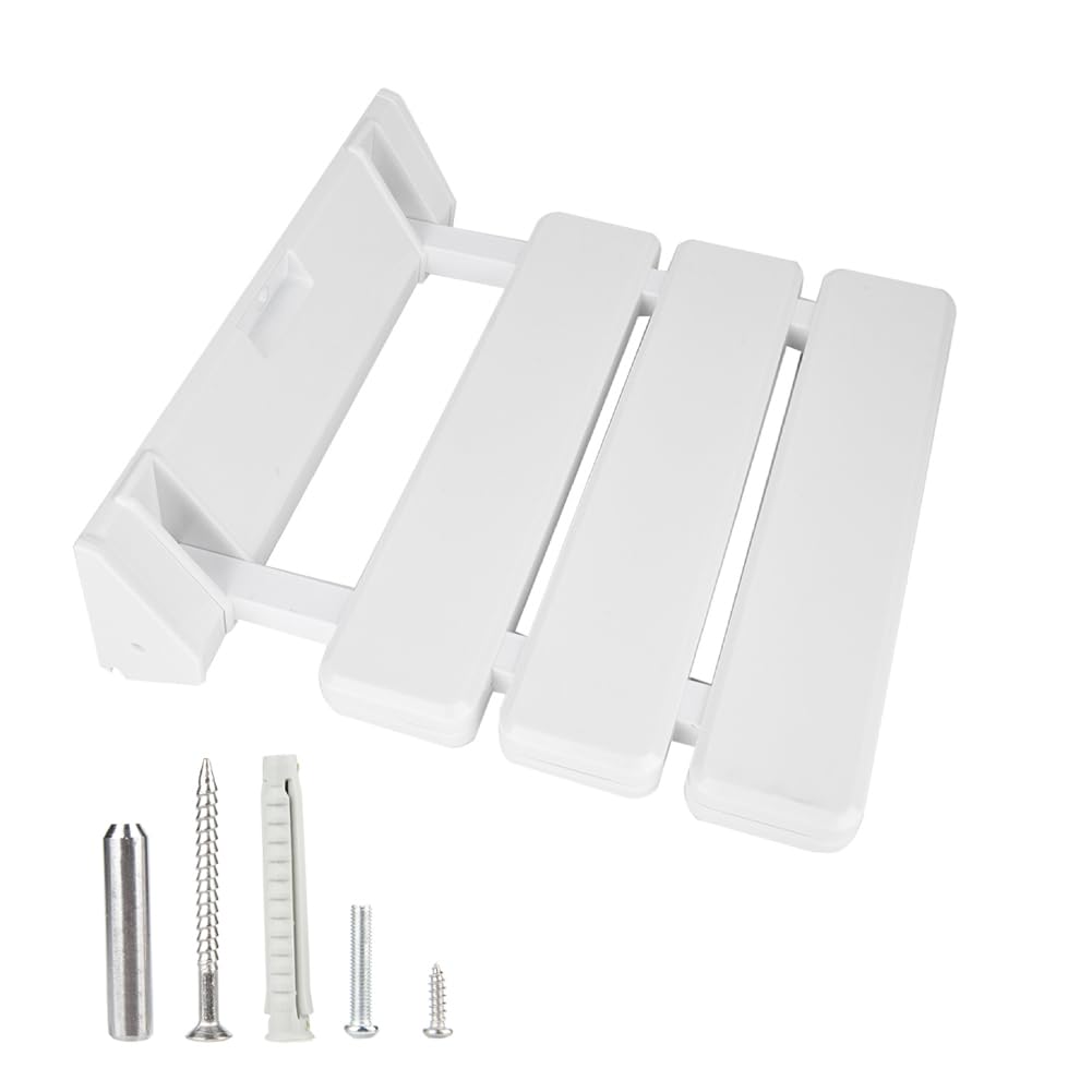 Joyzan Shower Stool, Wall Mounted Folding Shower Seat Bathroom Foldable Seating Chair Bath Line Drop Stools Fold Up Bench for Bathing Elderly Disabled Limited Mobility Home Sauna Handicapped 32x32.8cm