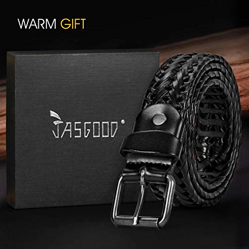 JasGood Men\'s Fashion Vintage Perforated Casual Braid-Weave Belt With Classic Buckle Black,35\
