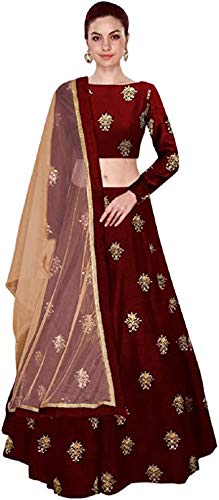 Titos factory girls Embroidery marun Semi Stitched Lehenga Choli