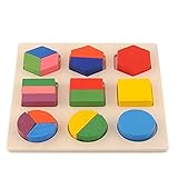 Soledi Intellectual Geometry Puzzle fractions Toy Montessori Early Educational Learning Kids Baby Children Building Stacking Block Wooden Shape Interesting Gift