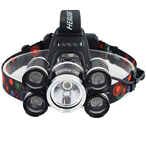 FightingGirl Waterproof 1000 Lumen 5 Led Headlamp XML T6+4Q5 Head Lamp Powerful Led Headlight, Rechargeable Flashlight Head Lights for Camping, Hiking, Outdoors
