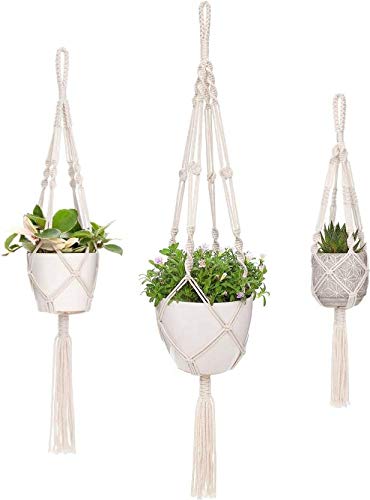 MODERN HOMES - feel the difference Natural Handmade Macrame Cotton Plant Hangers, Set of 3, Standard
