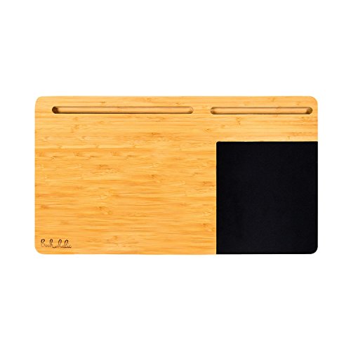 BOOKAHOLIC Lap Desk with BONUS Laptop Accessories Cotton Bag| Double-sided Enhanced Organic Bamboo Lap Tray with Built-in Fabric Covered Mouse Pad For 11",13",15" Laptops| Computer,Tablet, Phone Stand