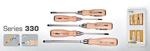 Felo 22155 MF Slotted, Phillip Screwdrivers 5PC Set w/Wood Handle & Matte Blade - Thumbnail 5