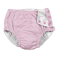 i play. by green sprouts Baby Girls Snap Reusable Absorbent Swimsuit Diaper, Light Pink Pinstripe, 18 Months