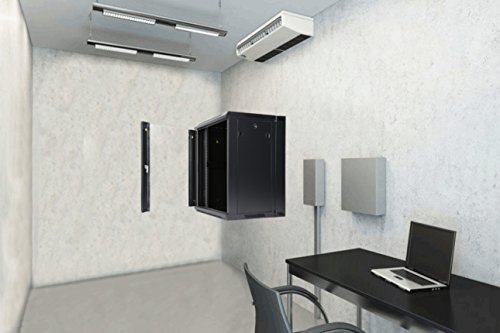 AEONS 9U Professional Wall Mount Server Cabinet Enclosure Double Section Hinged Swing Out 19-Inch Server Network Rack with Locking Glass Door Black (Fully Assembled)