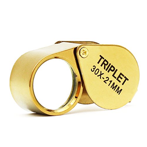 Pocket Jeweler Loupe Magnifier, 30X Glass Lens Magnifying Glass for Jewelry, Coins, Stamps,Antiques and More (Golden)
