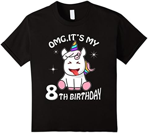 Kids Unicorn 8th birthday shirt, OMG, It's my 8th birthday 12 Black