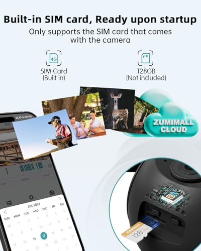 ZUMIMALL 4G LTE Cellular Solar Security Camera Wireless Outdoor, 2K No WiFi Security Camera Solar Powered with Color Night Vision, 2-Way Talk, Motion Alert, Cloud, SIM Included（US Version）
