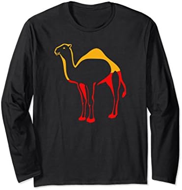 Unisex Long Sleeve Red &amp; Yellow Colorful Camel Shirt - Cool Animal Large Black