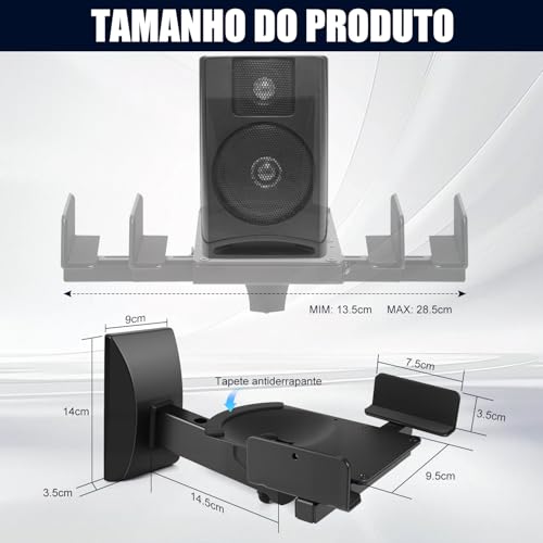Suportes de Parede de Alto-Falante, Suporte de Alto Falante para Alto-Falantes de Som, Suporta Até 25 kg, Suporte Caixa de Som Preto