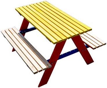 Amazon De Azzap Kindersitzgarnitur Kinder Sitzgruppe Tisch Bank Kindermobel Garten Holz Picknicktisch Gelb