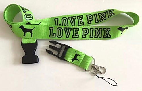 VICTORIA'S SECRET LOVE PINK LANYARD KEY LOVE PINK LOGO HOLDER WITH DOGS BY MACKENZIE STORE (GREEN)